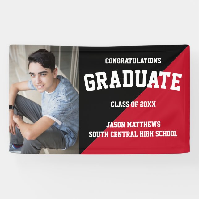Simple One Photo Black Red 2022 Graduation Banner (Horizontal)