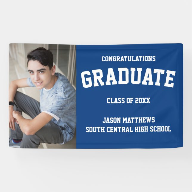Simple One Photo Blue Graduation Banner (Horizontal)