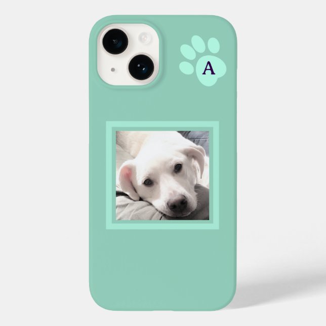 Simple One Photo Dog Paw Initial Light teal Case-Mate iPhone Case (Back)