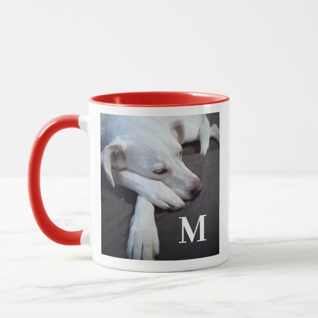 Simple One Photo Merry Peaceful Christmas Cute Dog Mug (Left)