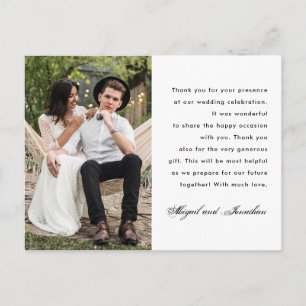 Simple One Photo Wedding Thank You Message Postcard