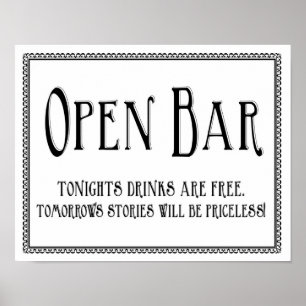Simple Open Bar Wedding Reception Sign