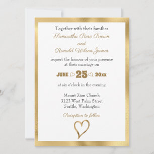 Simple Open Faux Gold Heart Wedding Invitation