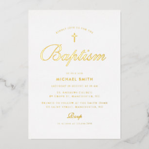 simple or croix moderne baptême invitation