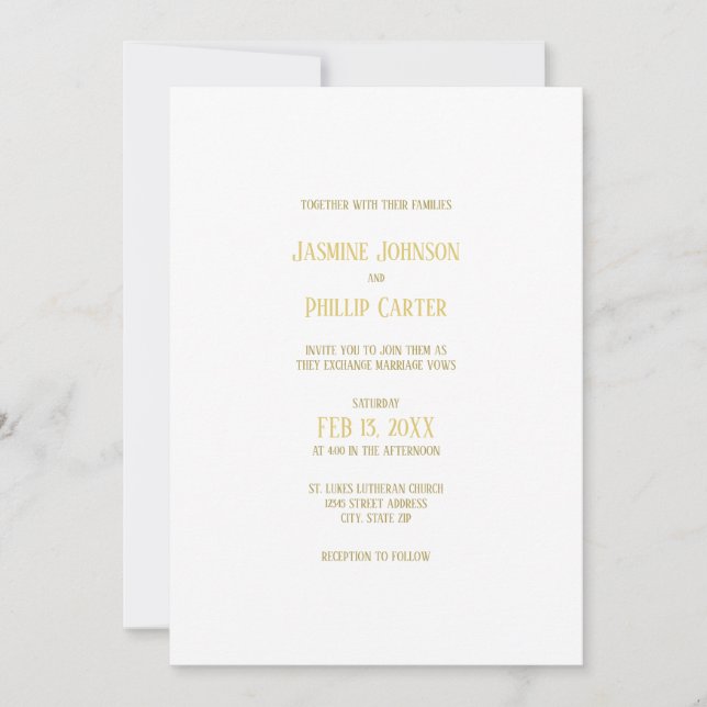 Simple Or - Faire-Part de Mariage (Devant)