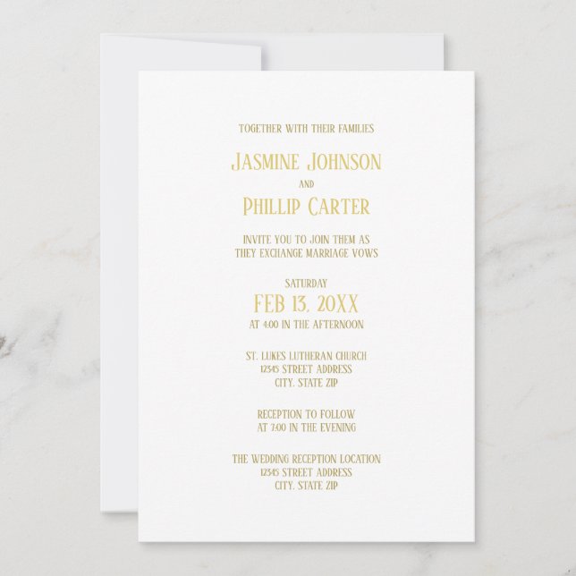 Simple Or - Invitation de mariage/réception (Devant)