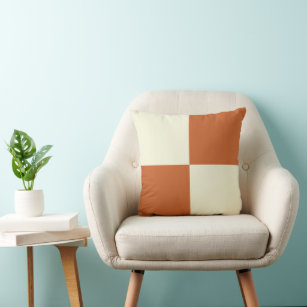 Simple Orange and Beige Squares Pattern Throw Pillow