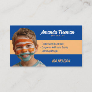 Simple Orange and Blue Party Face Painting Business Card