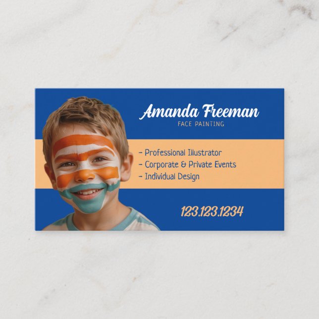 Simple Orange and Blue Party Face Painting Business Card (Front)