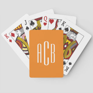Simple Orange and White Three Letter Monogrammed Playing Cards