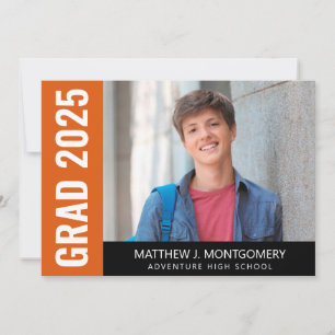 Simple Orange Black White Script Photo Graduate Announcement