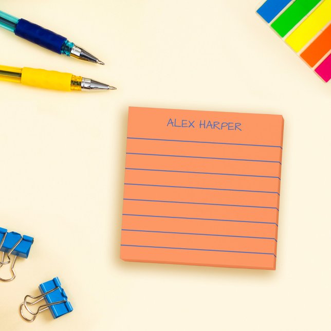 Simple Orange & Blue Add Name Lined Post-it Notes (Creator Uploaded)