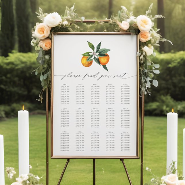 Simple Orange Boho Botanical Wedding Setting Chart (Creator Uploaded)