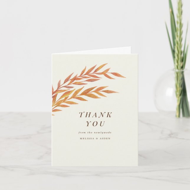 Simple Orange Branch Wedding Thank You Note Card (Front)