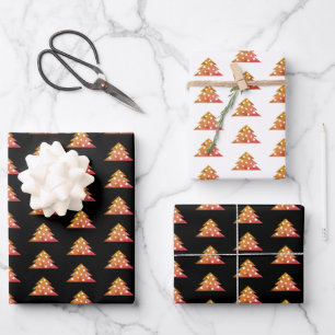 Simple Orange Christmas Tree Holiday Pattern Wrapp Wrapping Paper Sheet