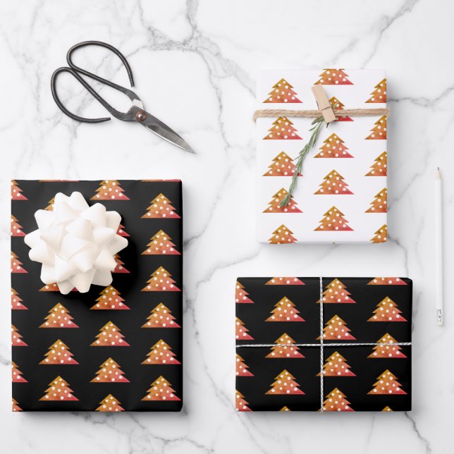 Simple Orange Christmas Tree Holiday Pattern Wrapp Wrapping Paper Sheet (Front)