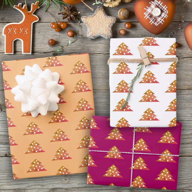 Simple Orange Christmas Tree Holiday Pattern Wrapping Paper Sheet (Creator Uploaded)