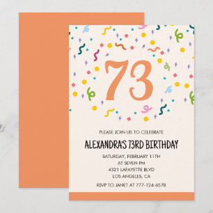 Simple Orange Confetti 73rd birthday invitations