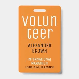 Simple Orange Event Volunteer QR Code Name ID Badge