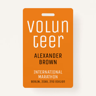 Simple Orange Event Volunteer QR Code Name ID Badge
