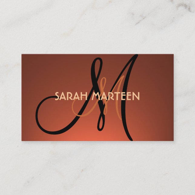 Simple orange fade monogram business cards (Front)