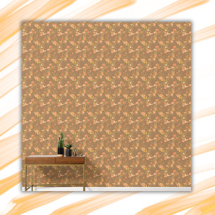 Simple Orange Floral Pattern on Brown Background Wallpaper