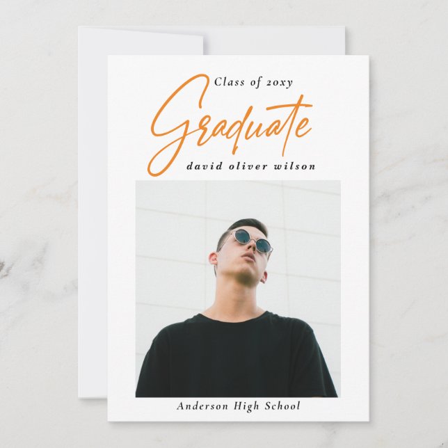 Simple Orange Modern Minimal 2 Photo Graduation  Invitation (Front)
