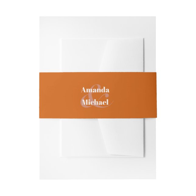 Simple Orange Modern Minimalist Bride and Groom Invitation Belly Band (Front Example)