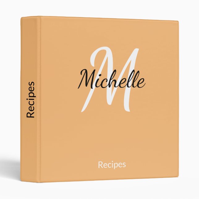Simple Orange Monogrammed Recipe Binder (Front/Spine)