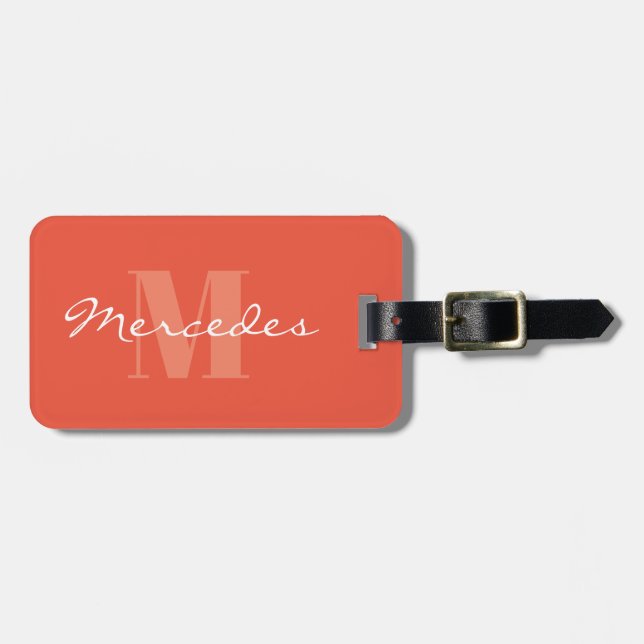 Simple Orange Personalized Calligraphy Name Luggage Tag (Front Horizontal)