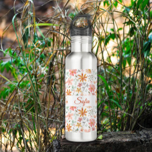 Simple orange pink white flower watercolor pattern 710 ml water bottle