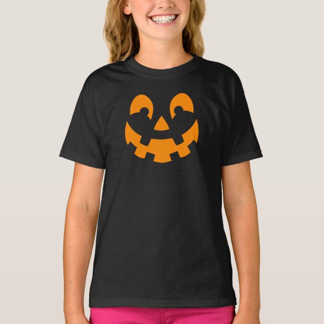 Simple Orange Pumpkin Face Silhouette Halloween T-Shirt (Front)