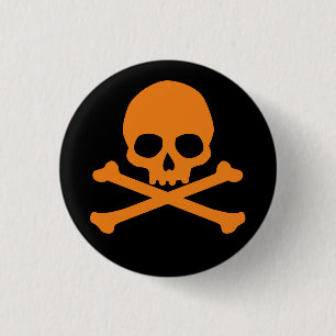 Simple Orange Skull and Crossbones 1 Inch Round Button
