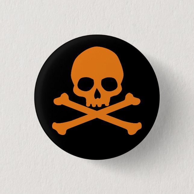 Simple Orange Skull and Crossbones 1 Inch Round Button (Front)