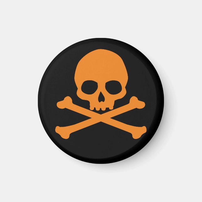 Simple Orange Skull and Crossbones Magnet (Front)