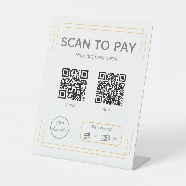 Simple orange white 2 QR codes scan to pay Pedestal Sign (Front)