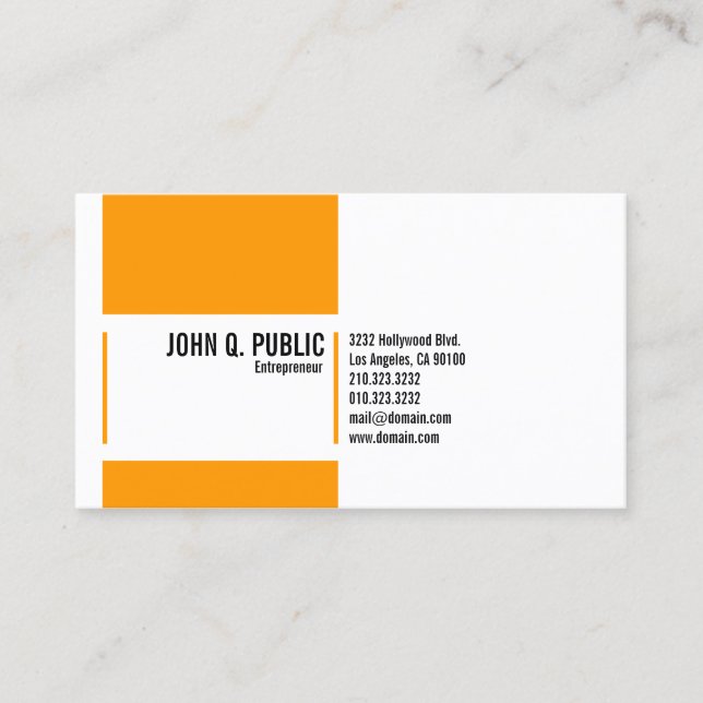 Simple Orange White Business Card (Front)