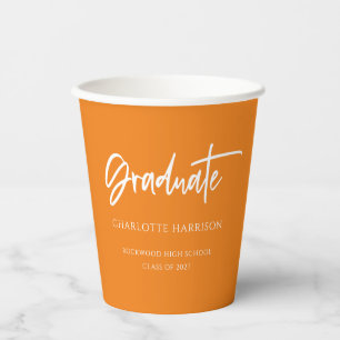 Simple Orange White Custom Graduation Party Paper Cups