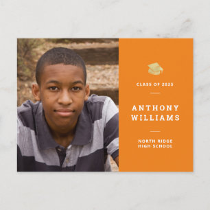 Simple Orange & White Modern Photo Graduation Postcard