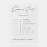 Simple Order Of Events Wedding Schedule Timeline Acrylic Sign<br><div class="desc">Looking for a simple yet elegant way to display the order of events for your wedding day? Look no further than this Simple Order Of Events Wedding Schedule Timeline Poster! Featuring a minimalist design with modern calligraphy typography, this poster is the perfect addition to any wedding celebration. Easily customize the...</div>