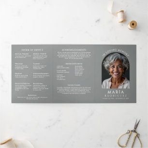 Simple Order Of Service 6-Photo Funeral/Memorial Tri-Fold Programme