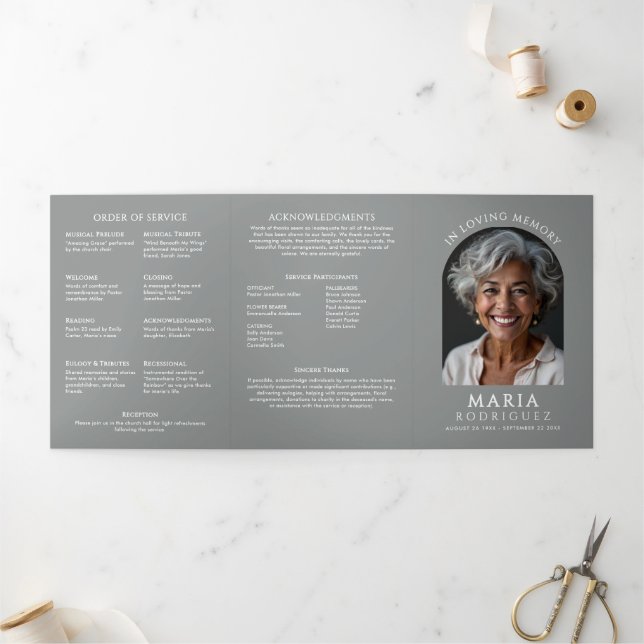 Simple Order Of Service 6-Photo Funeral/Memorial Tri-Fold Programme (Outside)