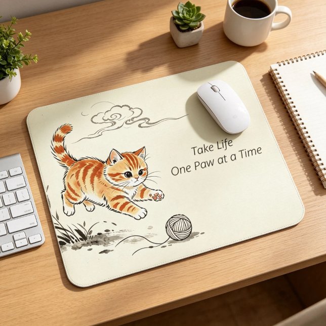 Simple Oriental Ink‑Wash Cat Mousepad For Her Gift (Creator Uploaded)