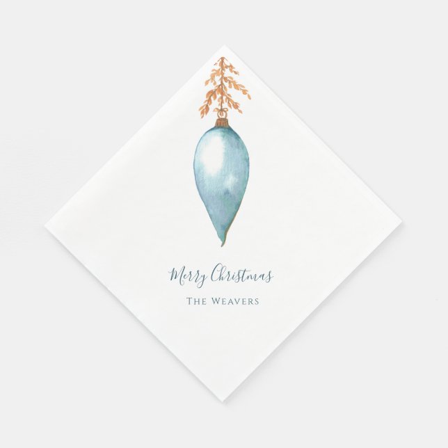 Simple Original Blue Watercolor Custom Christmas Napkin (Corner)