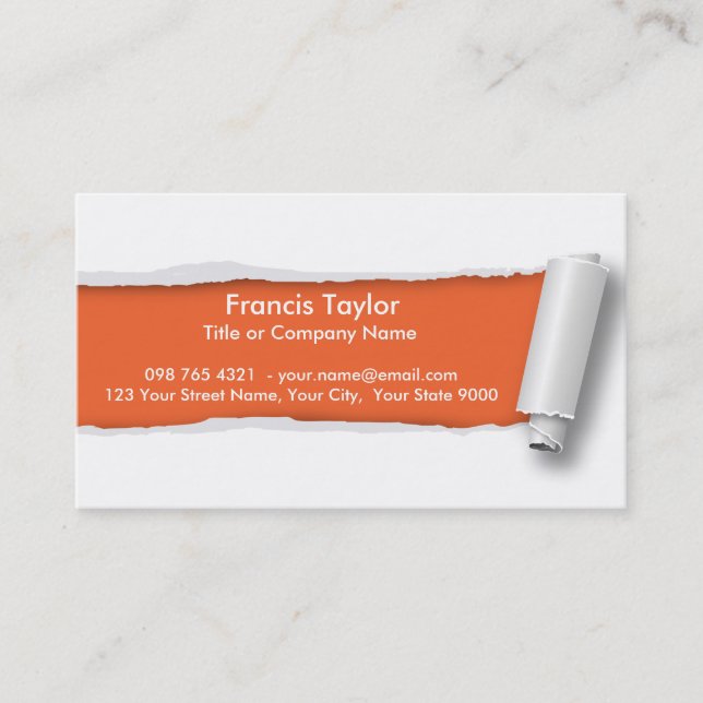 Simple, original orange ripped paper design... business card (Front)
