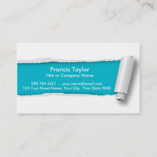 Simple, original turquoise ripped paper design... business card