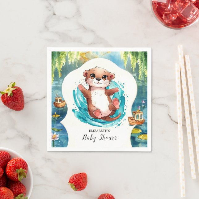 Simple Otter Baby Shower Napkin (Insitu)