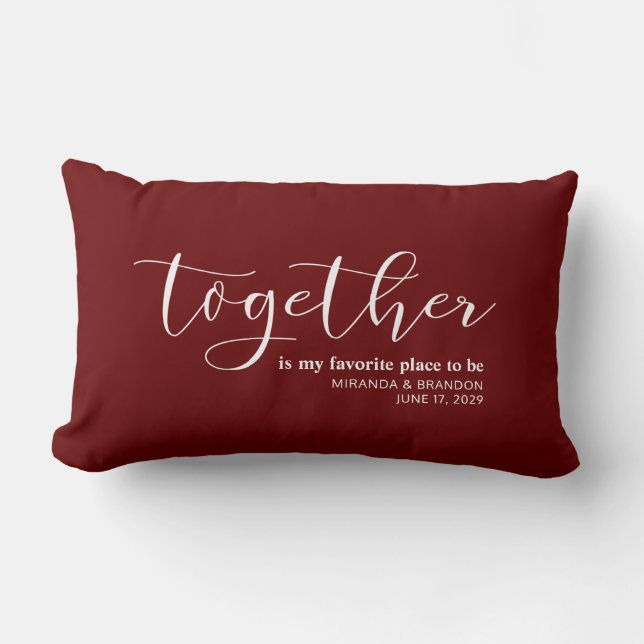 Simple Our Favourite Place to Be Wedding Date Lumbar Pillow (Front)