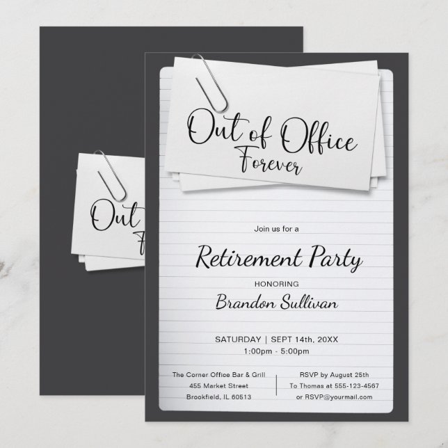 Simple Out of Office Forever Retirement Party Invitation (Front/Back)