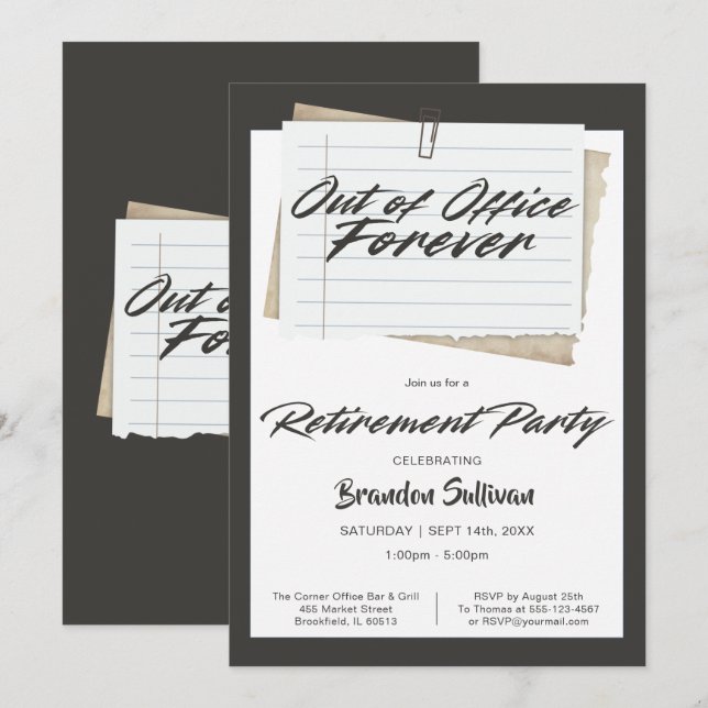 Simple Out of Office Forever Retirement Party Invitation (Front/Back)